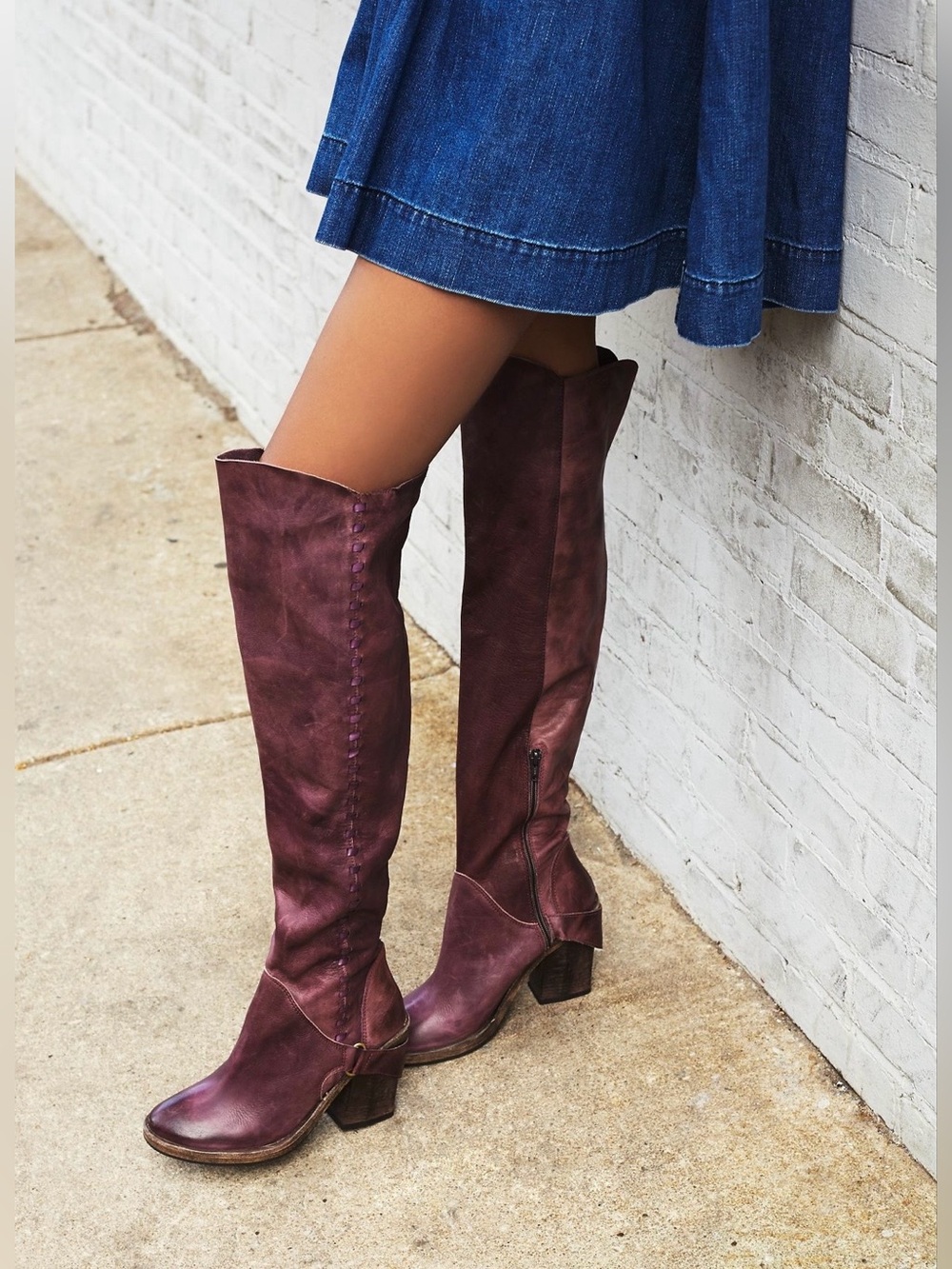Free People Over-the-Knee Leather Boots in Deep Burgundy